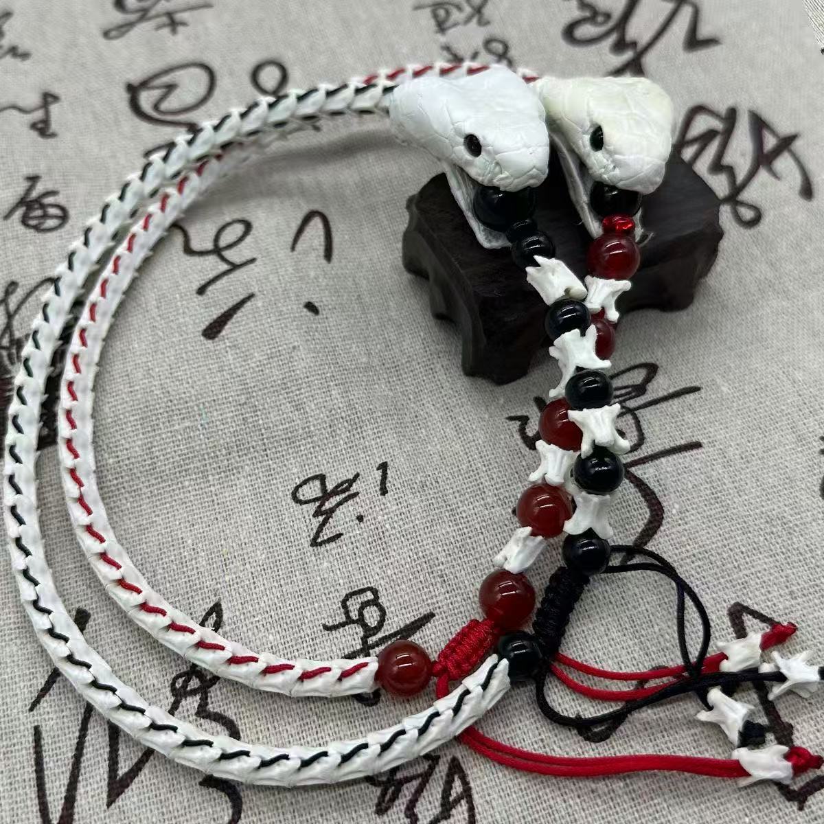 Real Snake Bone Woven Bracelet — Natural Gemstone Beads | Gothic Occult Jewelry