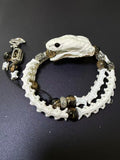 Real Snake Bone Bracelet | Smoky Quartz & Dual Tibetan Charm | Dark Talisman Jewelry