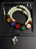 Real Snake Bone Bracelet – Five Wealth Gods Thangka Hand-Painted Disc Beads, Five Colors & Silver Butterfly Charm | Tibetan Fortune Jewelry