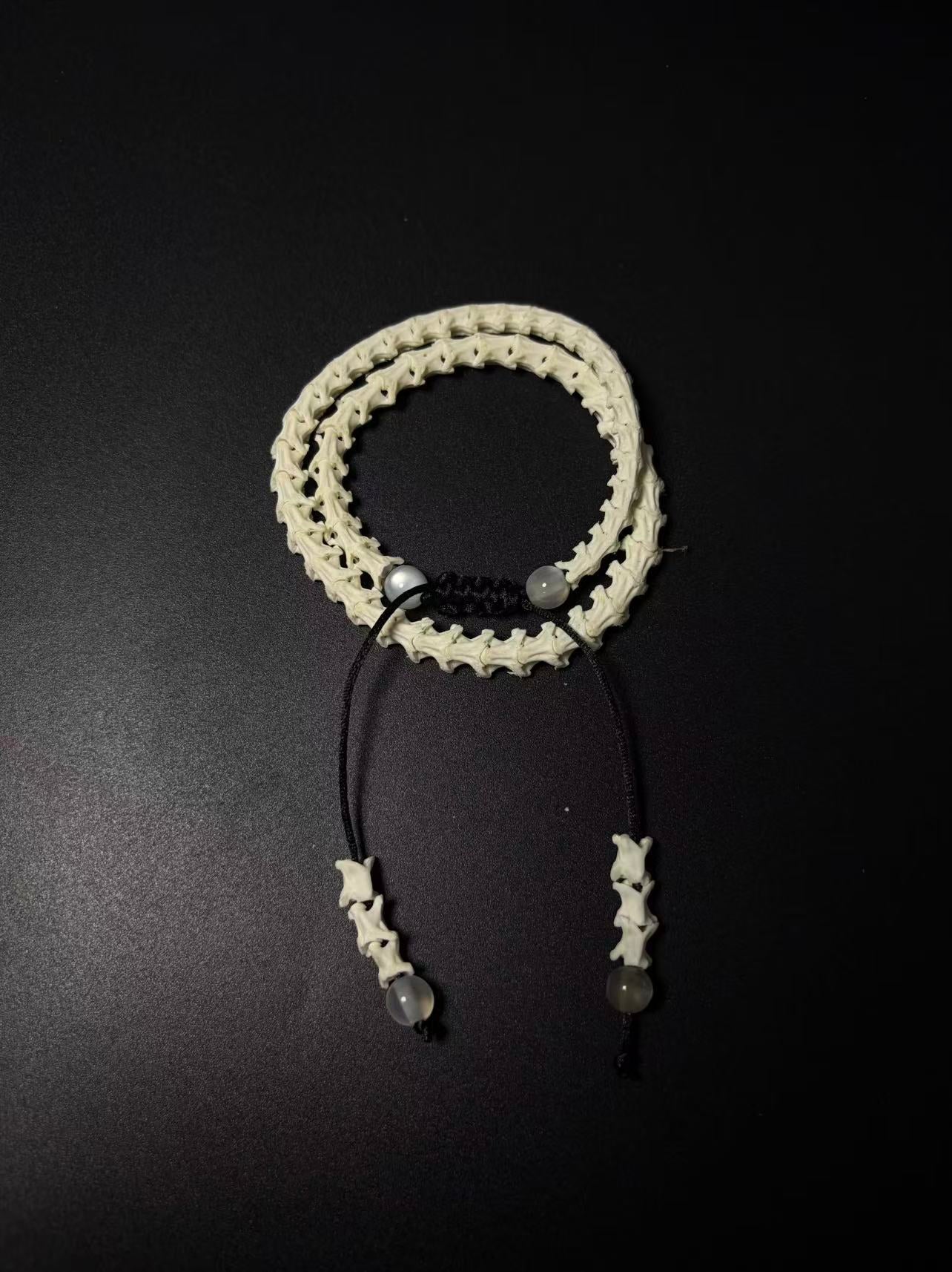 Real Snake Bone Wrap Bracelet – Pure Vertebrae Chain, Double Wrap Adjustable | Raw Dark Style