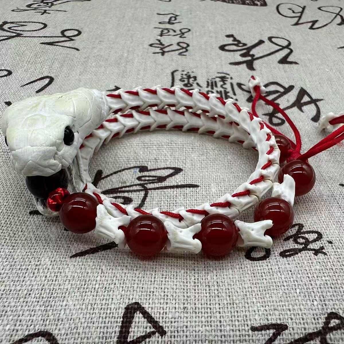 Real Snake Bone Woven Bracelet — Natural Gemstone Beads | Gothic Occult Jewelry