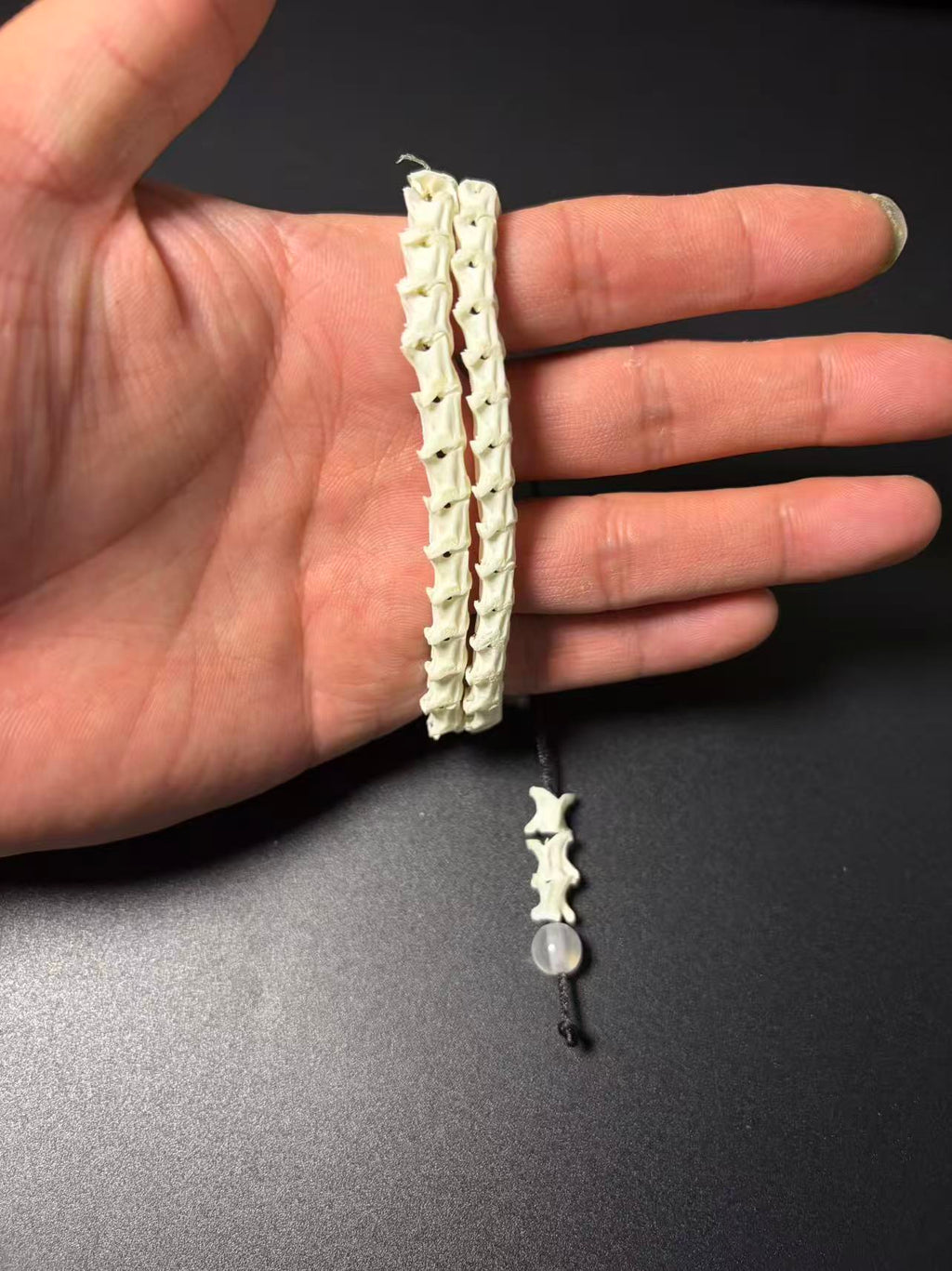 Real Snake Bone Wrap Bracelet – Pure Vertebrae Chain, Double Wrap Adjustable | Raw Dark Style