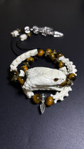 Real Snake Bone Bracelet — Tiger Eye & Tibetan Vajra Charm