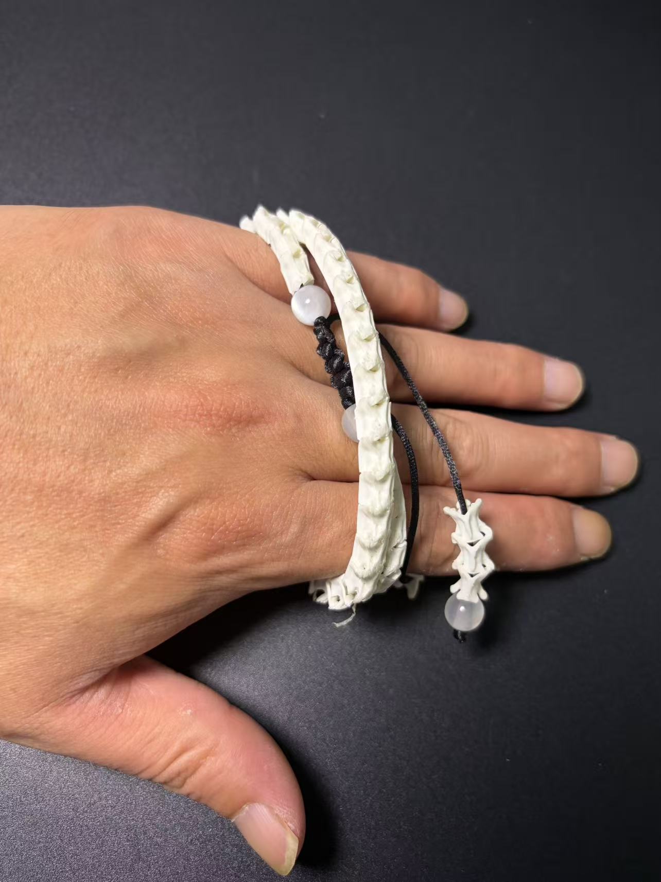 Real Snake Bone Wrap Bracelet – Pure Vertebrae Chain, Double Wrap Adjustable | Raw Dark Style