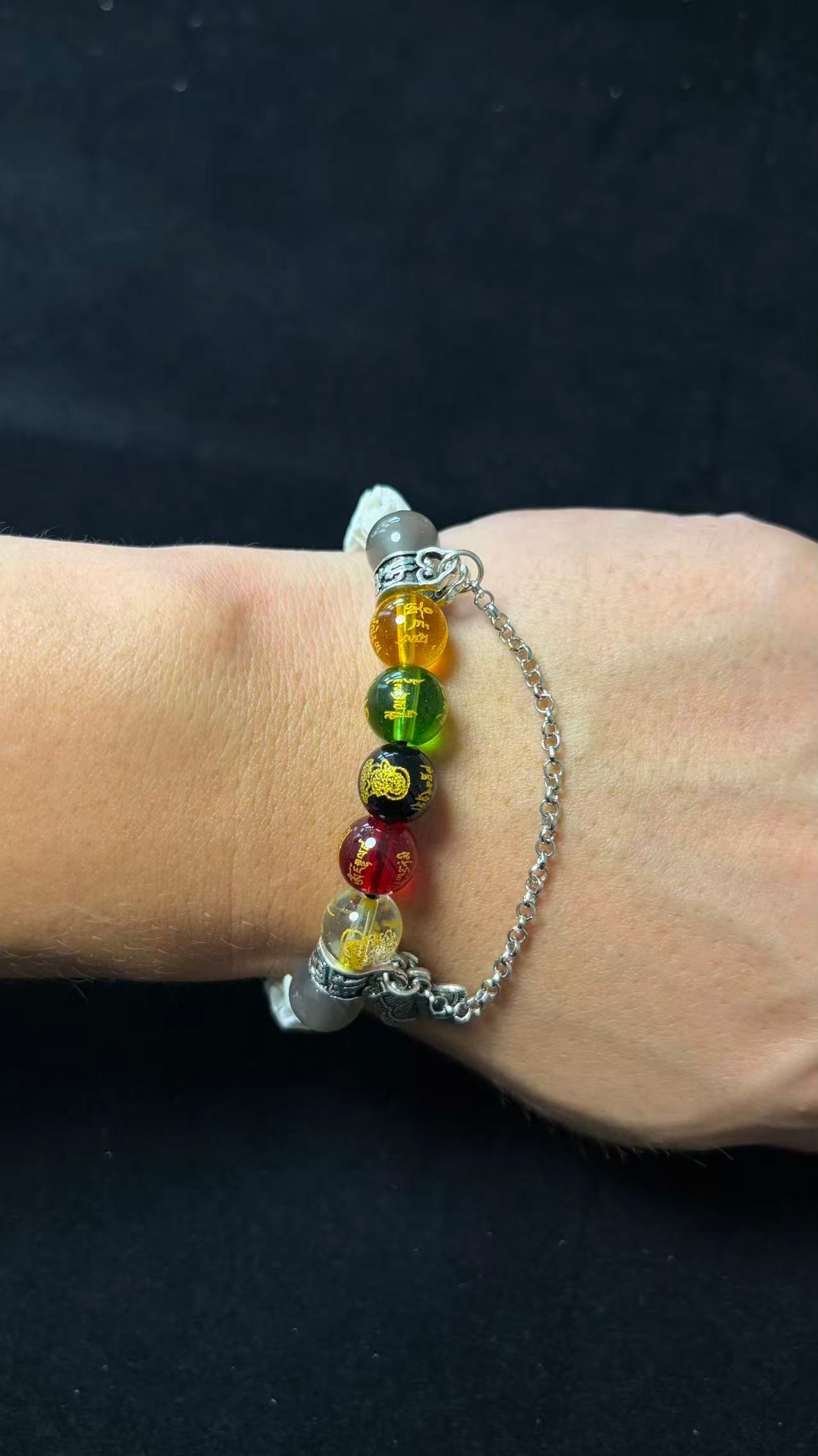 Real Snake Bone Bracelet – Five Wealth Gods Engraved Crystal Beads, Pearl & Silver Butterfly Charm | Tibetan Fortune Jewelry