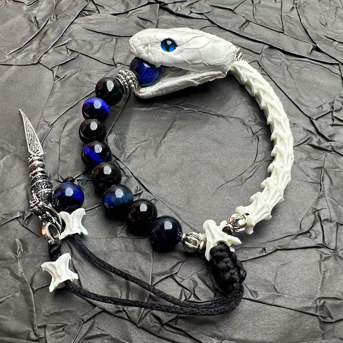 Real Snake Bone Bracelet — Natural Gemstone Beads | Gothic Handcrafted Jewelry