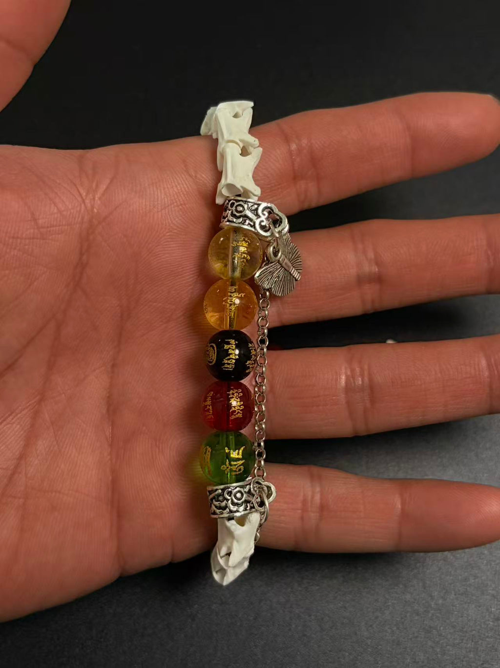 Real Snake Bone Bracelet – Five Wealth Gods Engraved Crystal Beads, Pearl & Silver Butterfly Charm | Tibetan Fortune Jewelry