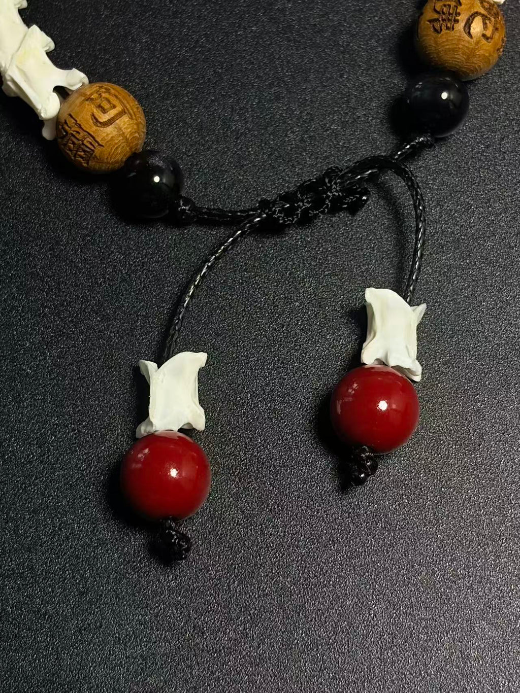 Real Snake Bone Bracelet – Wu Shi Pai Peace Amulet, Agarwood Bead & Real Cinnabar Beads | Chinese Talisman Jewelry