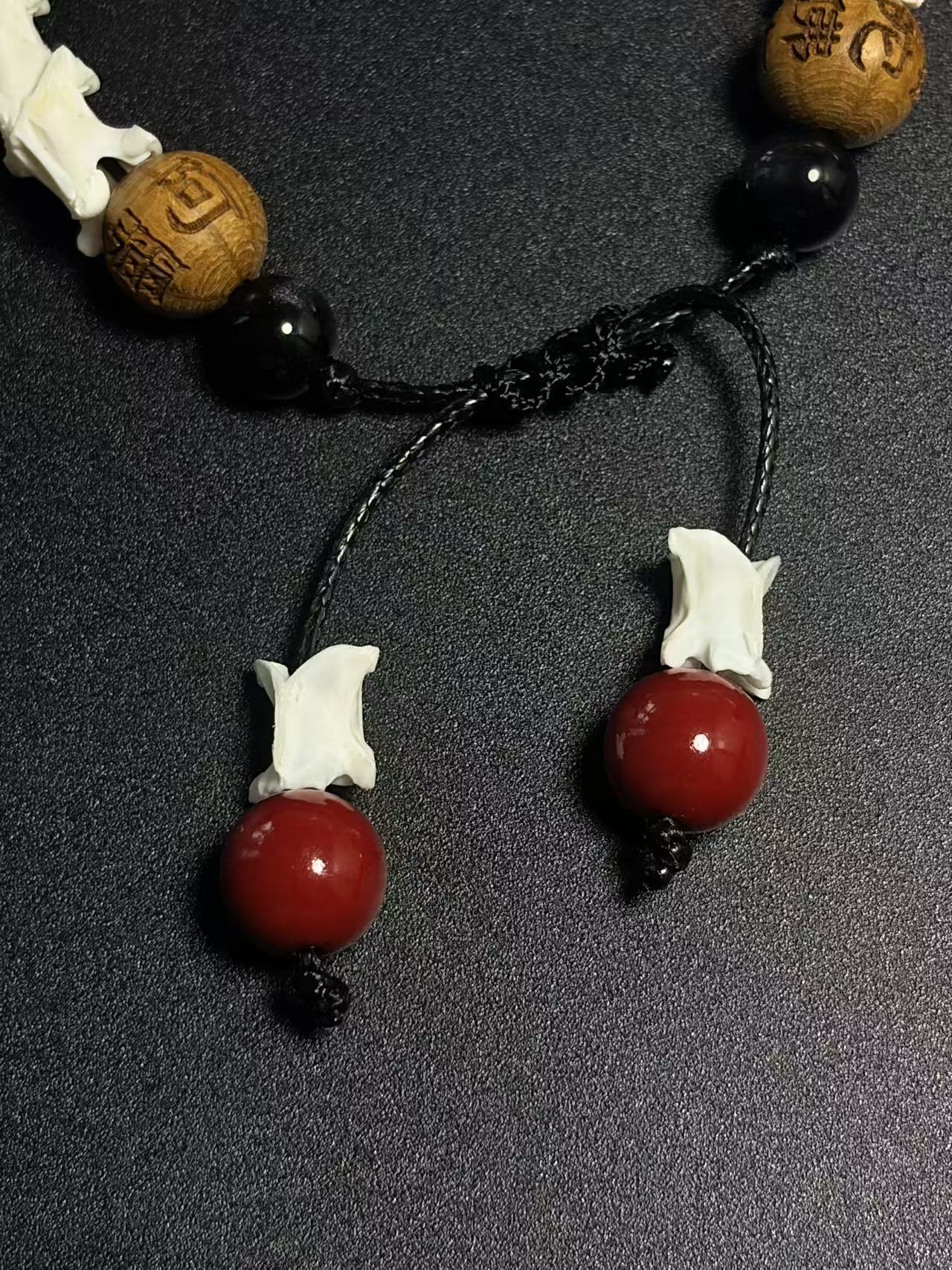 Real Snake Bone Bracelet – Wu Shi Pai Peace Amulet, Agarwood Bead & Real Cinnabar Beads | Chinese Talisman Jewelry
