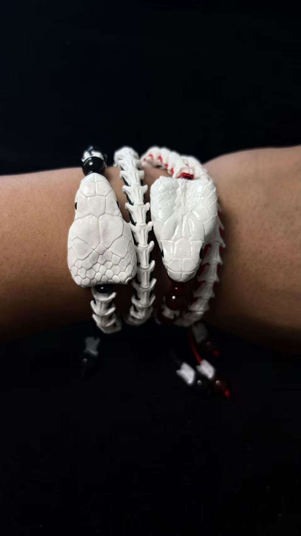 Real Snake Bone Woven Bracelet — Natural Gemstone Beads | Gothic Occult Jewelry