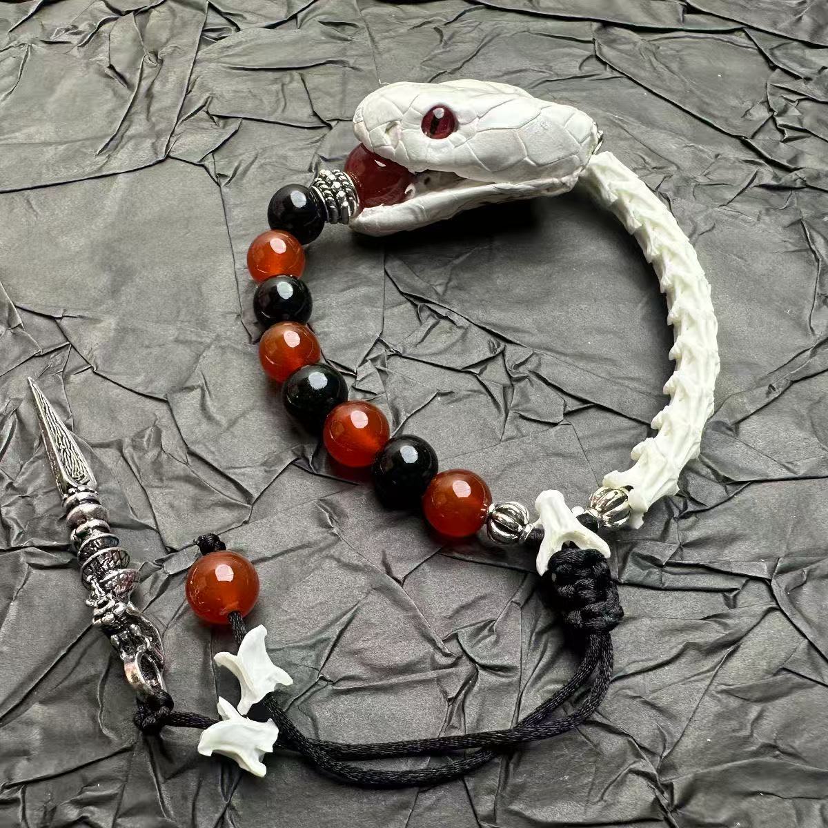 Real Snake Bone Bracelet — Natural Gemstone Beads | Gothic Handcrafted Jewelry