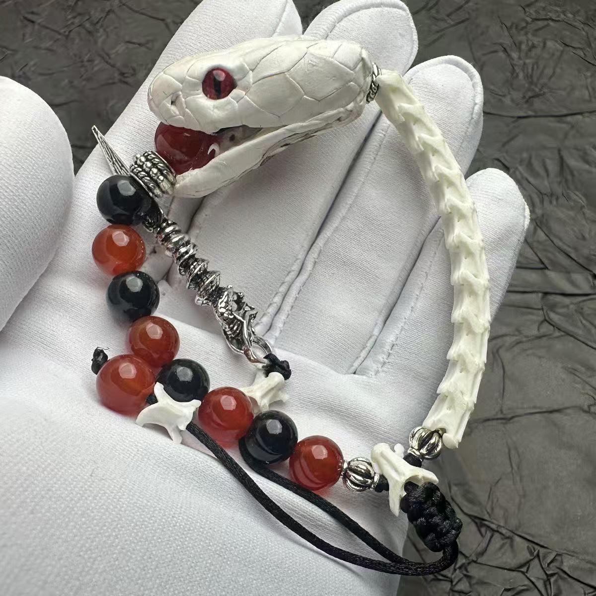 Real Snake Bone Bracelet — Natural Gemstone Beads | Gothic Handcrafted Jewelry
