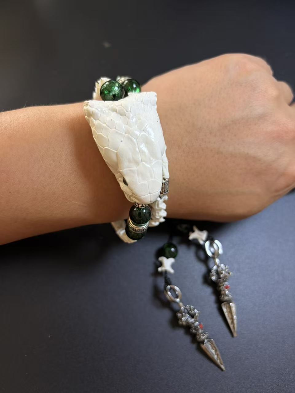 Real Snake Bone Bracelet with Tibetan Phurba Dagger Charm | Dark Luxury Talisman