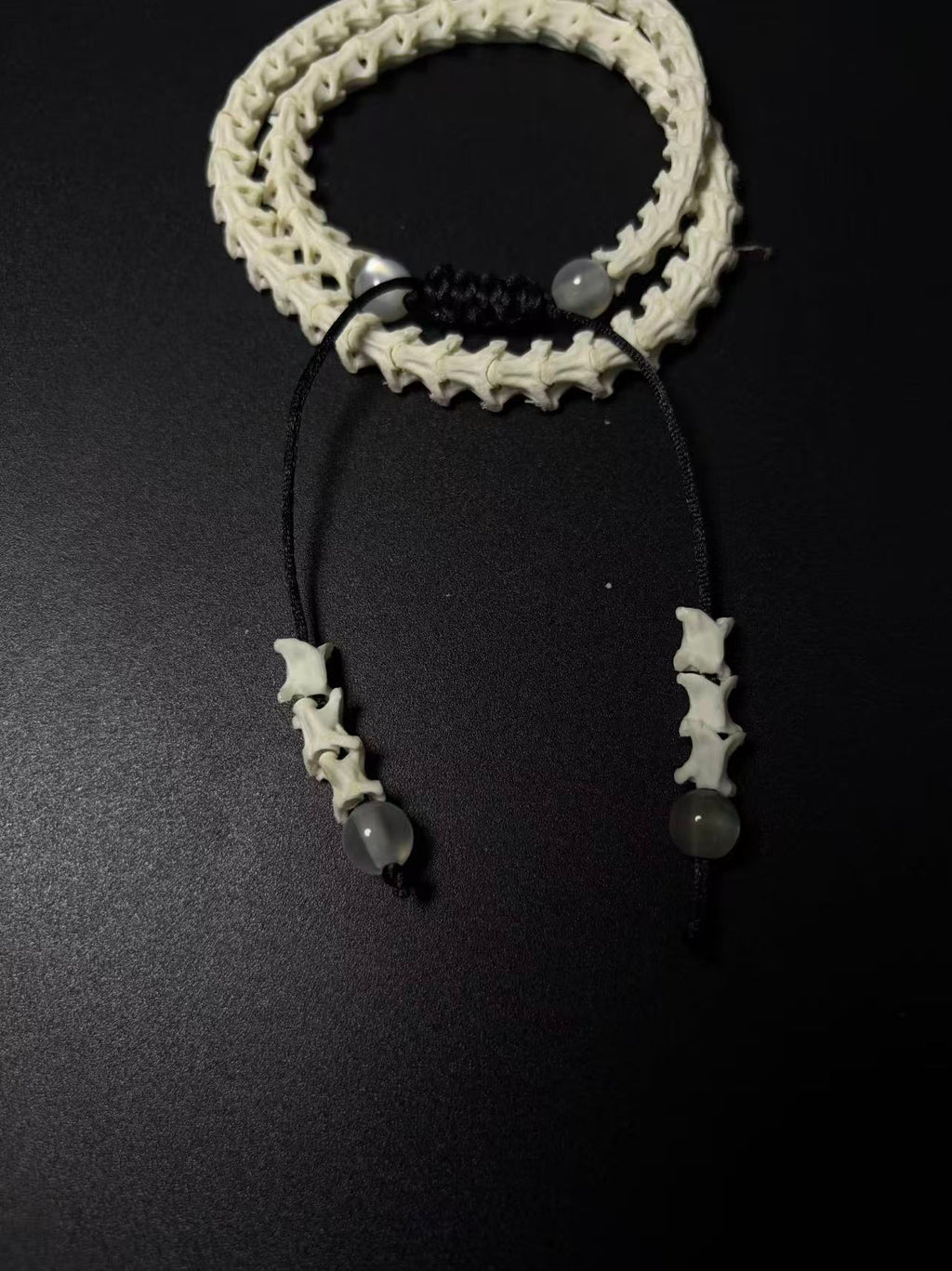 Real Snake Bone Wrap Bracelet – Pure Vertebrae Chain, Double Wrap Adjustable | Raw Dark Style