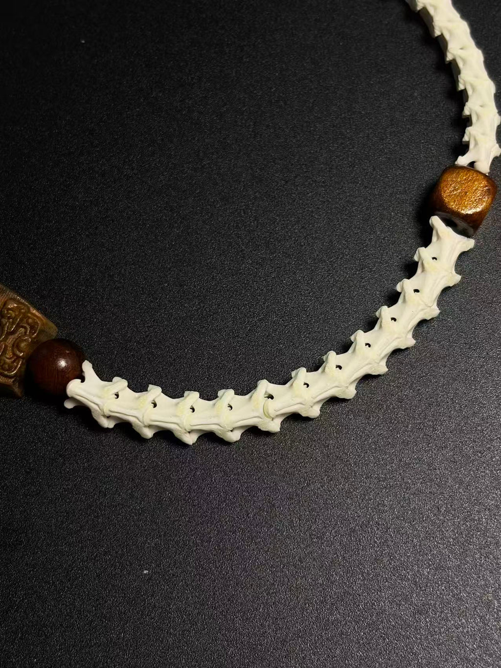 Real Snake Bone Bracelet – Tibetan Agarwood Bead, Turquoise Totem & Silver Petal Charm
