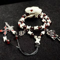 Real Snake Bone Bracelet — Red-Eye White Serpent, Natural Garnet & Gothic Angel Cross | Blood Relic Dark Luxury