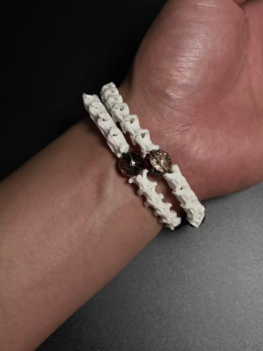Real Snake Bone Bracelet – Five Wealth Gods Thangka Hand-Painted Disc Beads, Five Colors & Silver Butterfly Charm | Tibetan Fortune Jewelry