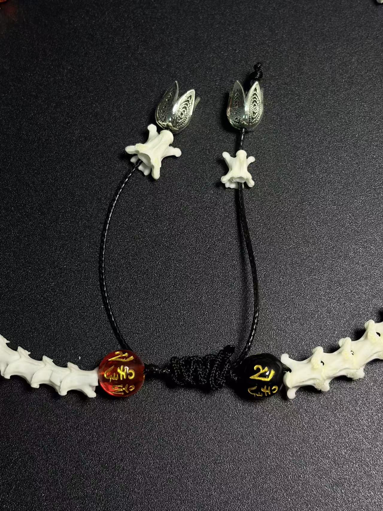 Real Snake Bone Bracelet – Five Wealth Gods Thangka Hand-Painted Disc Beads, Five Colors & Silver Butterfly Charm | Tibetan Fortune Jewelry