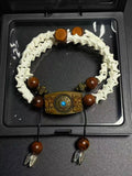 Real Snake Bone Bracelet – Tibetan Agarwood Bead, Turquoise Totem & Silver Petal Charm