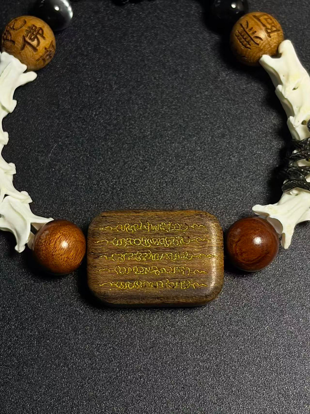 Real Snake Bone Bracelet – Wu Shi Pai Peace Amulet, Agarwood Bead & Real Cinnabar Beads | Chinese Talisman Jewelry