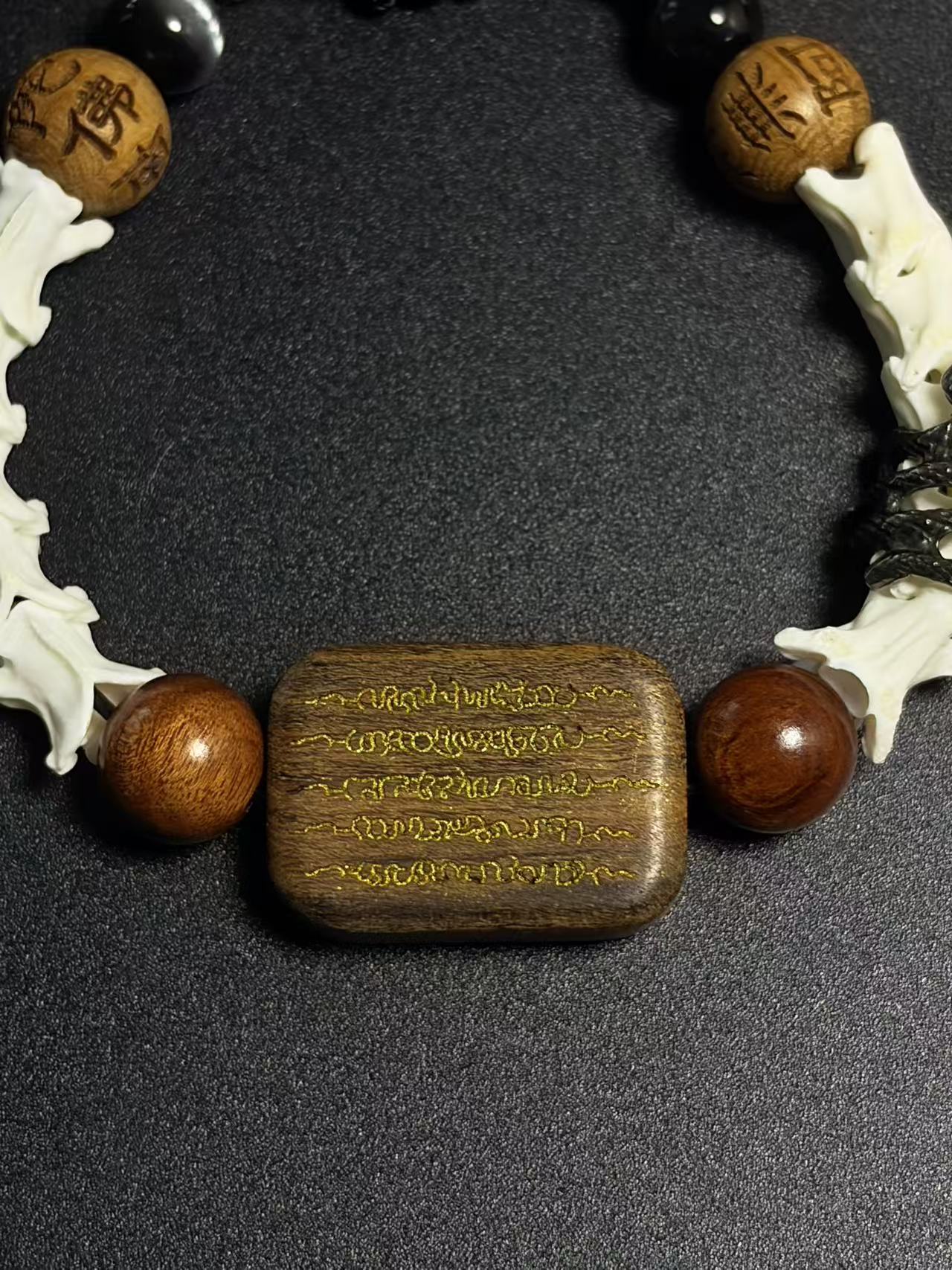 Real Snake Bone Bracelet – Wu Shi Pai Peace Amulet, Agarwood Bead & Real Cinnabar Beads | Chinese Talisman Jewelry