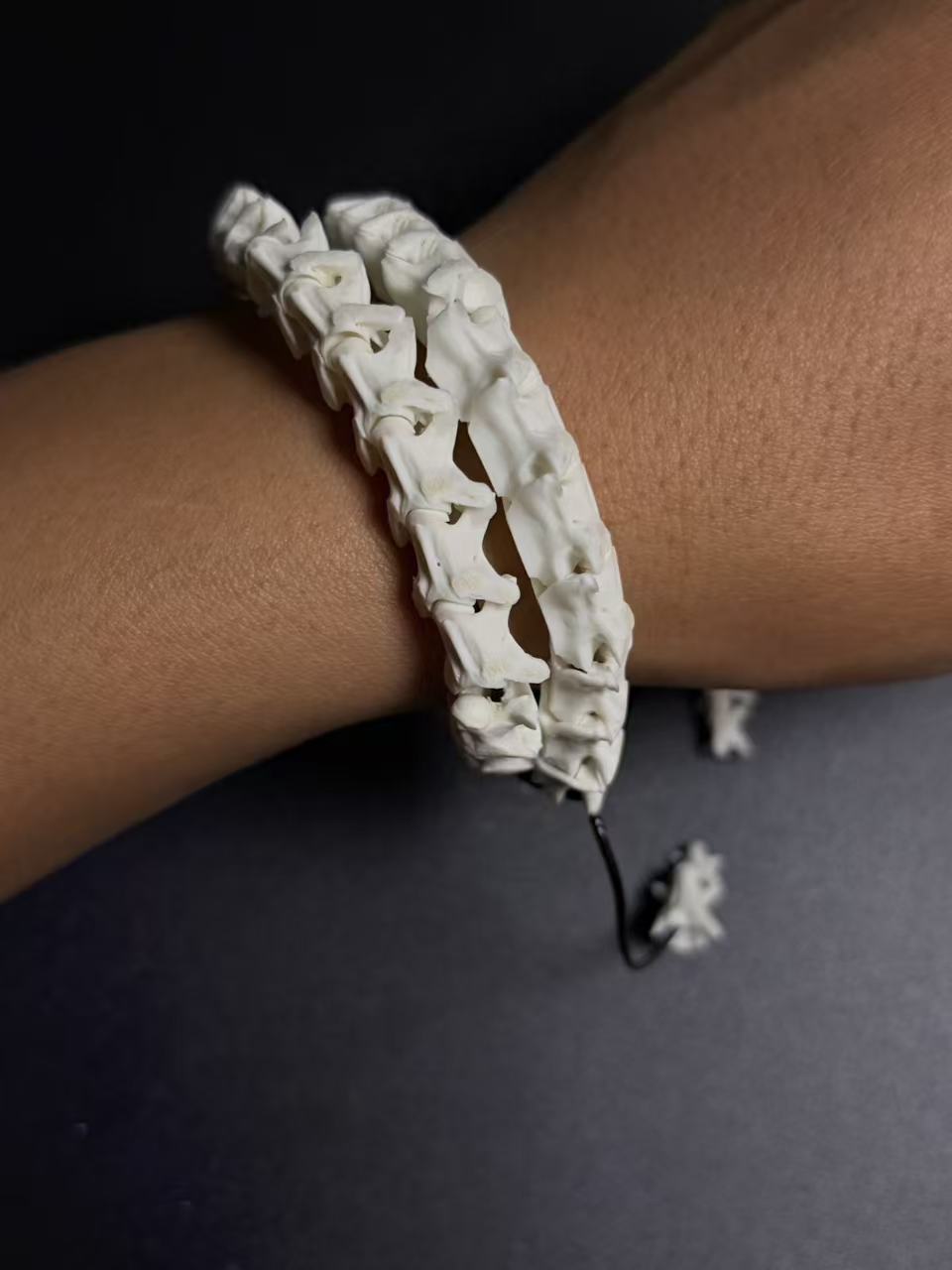 Real Snake Bone Wrap Bracelet – Pure Vertebrae Chain, Double Wrap Adjustable | Raw Dark Style