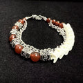 Real Snake Bone & Cuban Chain Bracelet — Natural Gemstone Beads & Vintage Alloy Spacers | Gothic Street Style