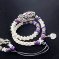 Real Snake Bone Coil Bracelet — Snake Head Clasp, Natural Gemstones & Tibetan Vajra Charm