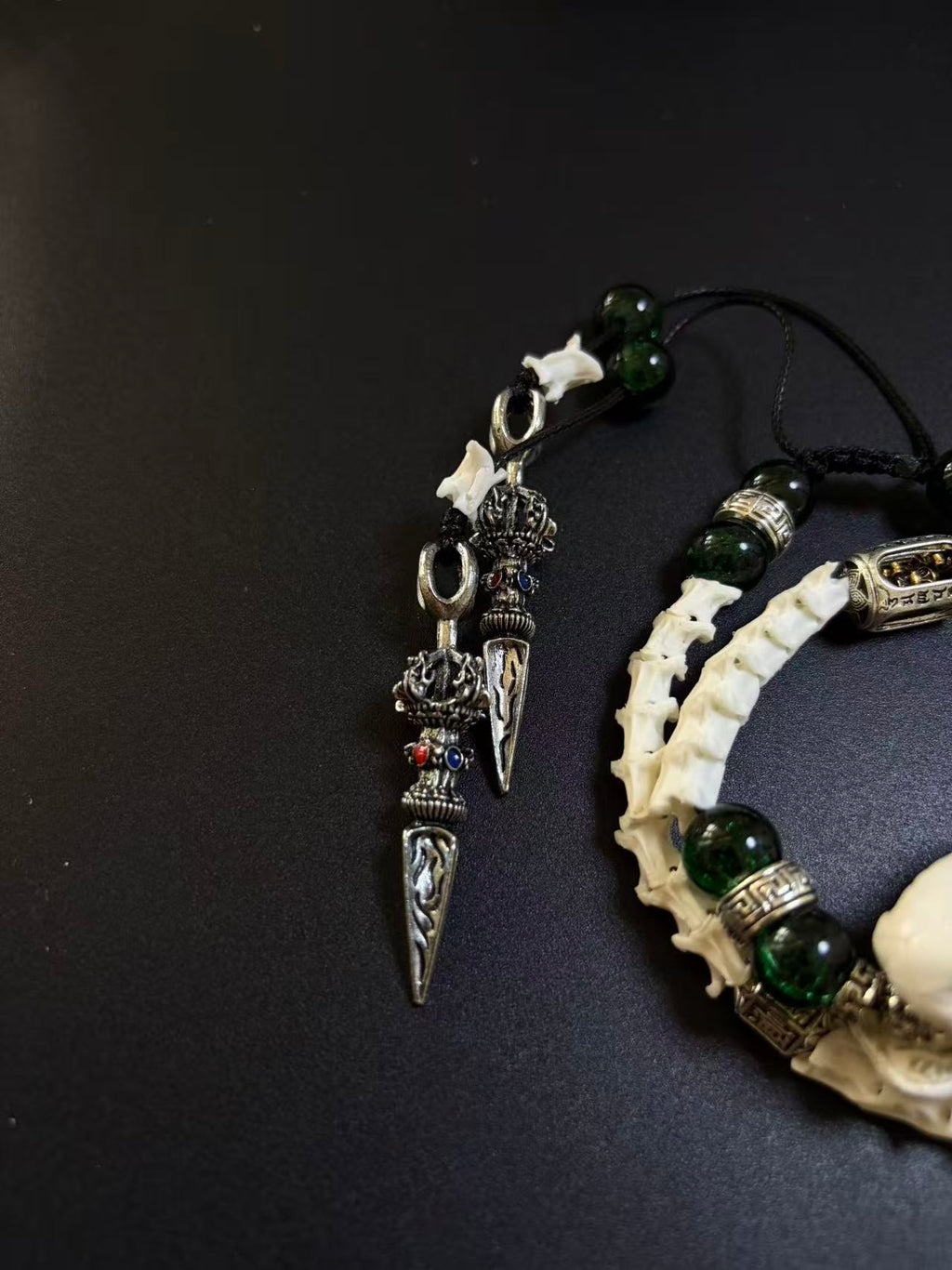Real Snake Bone Bracelet with Tibetan Phurba Dagger Charm | Dark Luxury Talisman