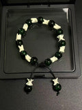 Real Snake Bone Bracelet – Dark Green Crackle Glass Beads & Vertebrae Spacers | Natural Jade-Like Finish