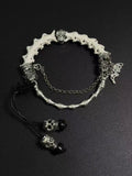 Real Snake Bone Bracelet – Crystal Skull, Silver Butterfly Charm & Bamboo Bone Dual Chain | Gothic Dark Luxury