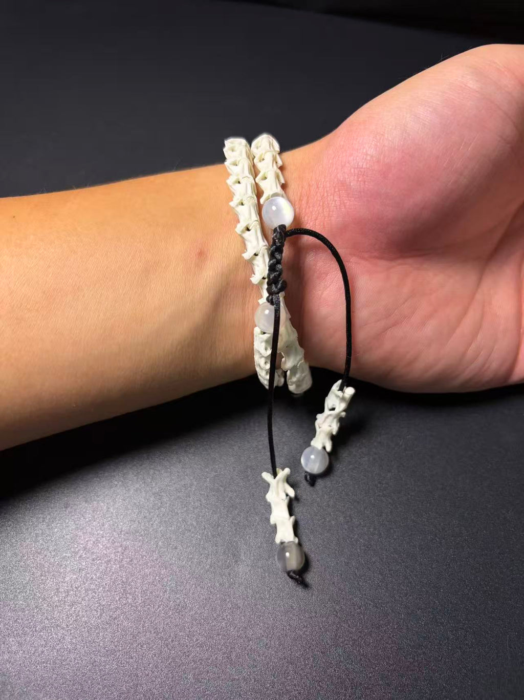 Real Snake Bone Wrap Bracelet – Pure Vertebrae Chain, Double Wrap Adjustable | Raw Dark Style