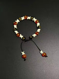 Real Snake Bone Bracelet – Om Mani Padme Hum Gold Mantra Beads, Red Crystal & Black Onyx | Tibetan Six-Word Prayer