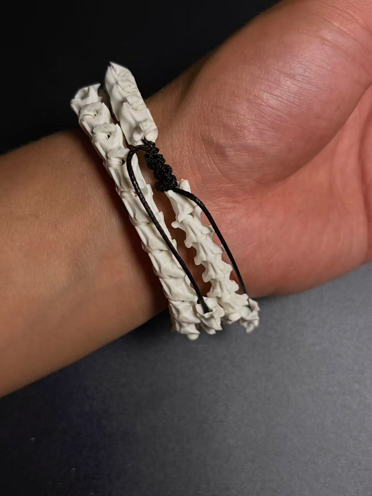 Real Snake Bone Wrap Bracelet – Pure Vertebrae Chain, Double Wrap Adjustable | Raw Dark Style