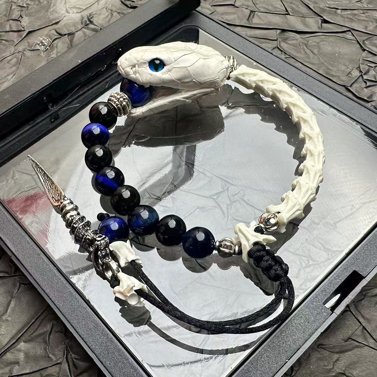 Real Snake Bone Bracelet — Natural Gemstone Beads | Gothic Handcrafted Jewelry