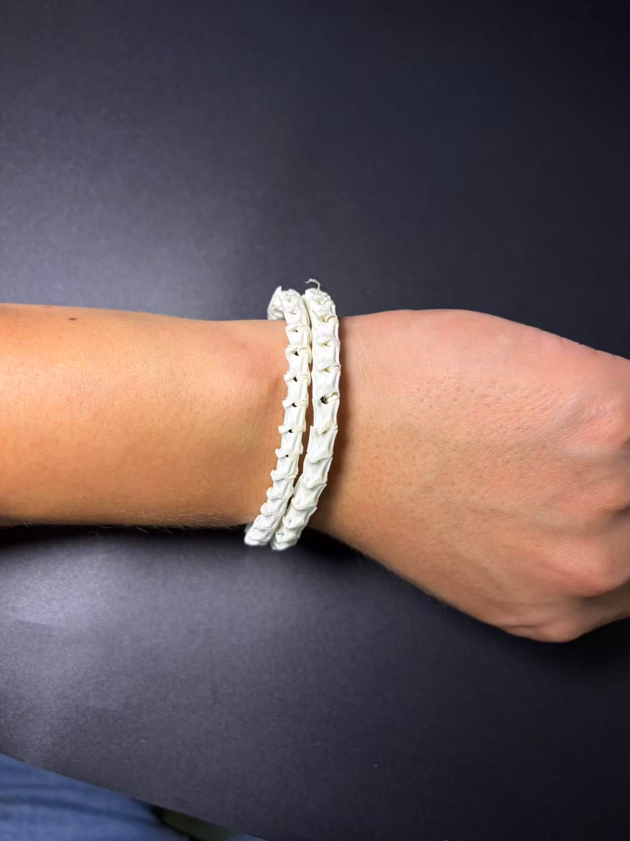 Real Snake Bone Wrap Bracelet – Pure Vertebrae Chain, Double Wrap Adjustable | Raw Dark Style