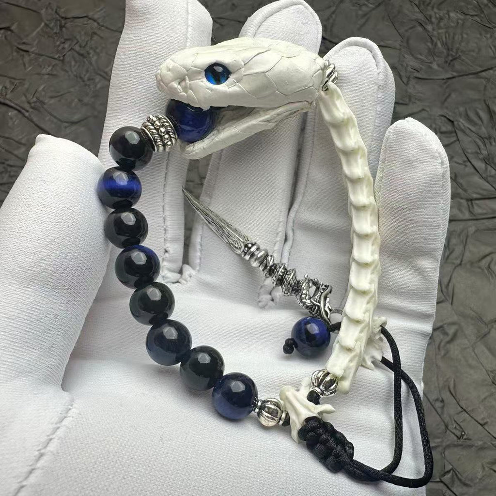 Real Snake Bone Bracelet — Natural Gemstone Beads | Gothic Handcrafted Jewelry