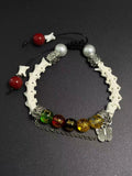 Real Snake Bone Bracelet – Five Wealth Gods Engraved Crystal Beads, Pearl & Silver Butterfly Charm | Tibetan Fortune Jewelry