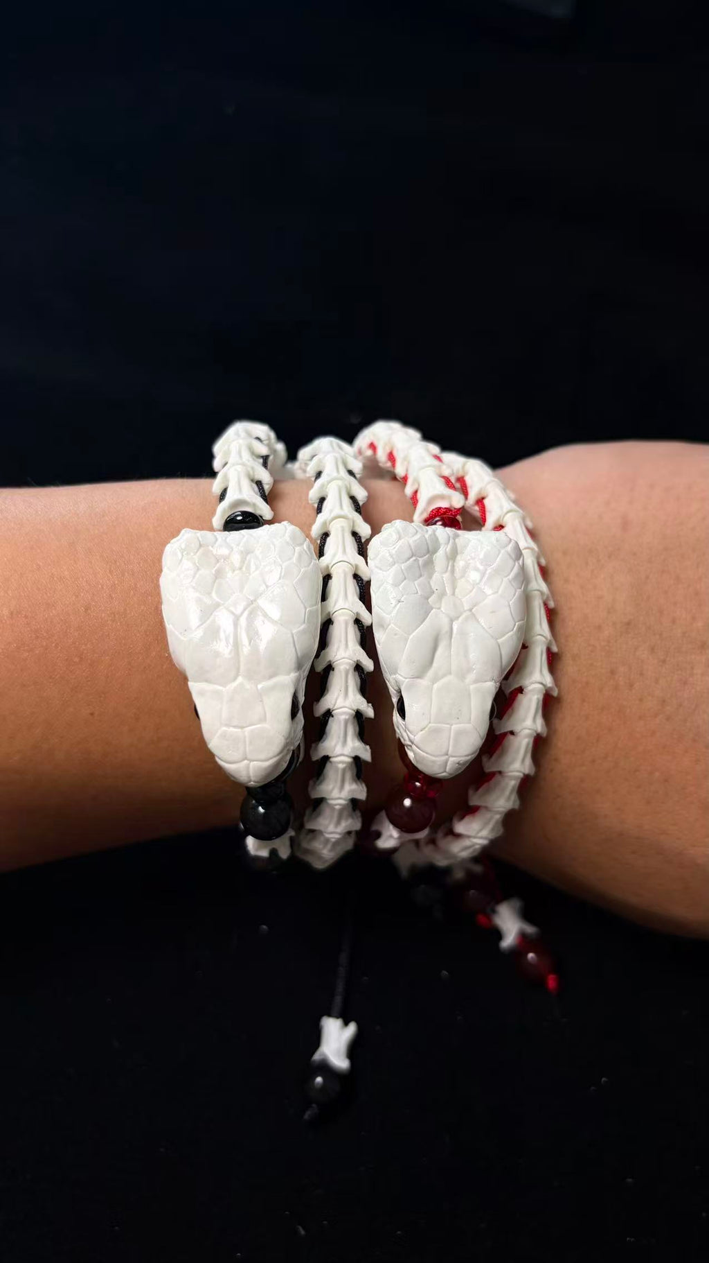 Real Snake Bone Woven Bracelet — Natural Gemstone Beads | Gothic Occult Jewelry