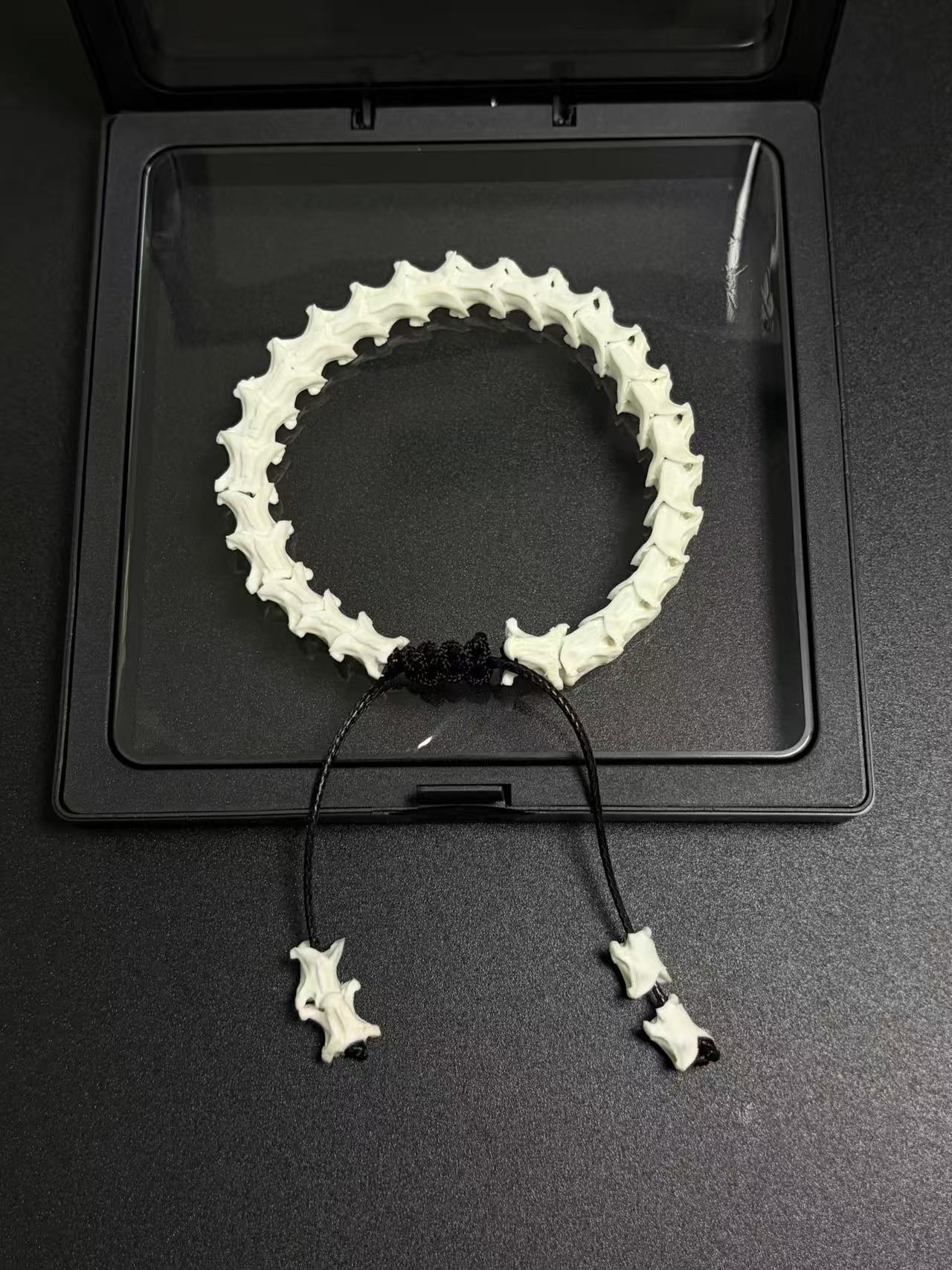 Real Snake Bone Bracelet – Pure Single Wrap Vertebrae Chain, No Beads, Bone Cord Tips | Raw Minimalist Dark Style