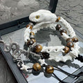 Real Snake Bone Bracelet — Tiger's Eye Beads & Sword Charm | Gothic Tibetan Jewelry
