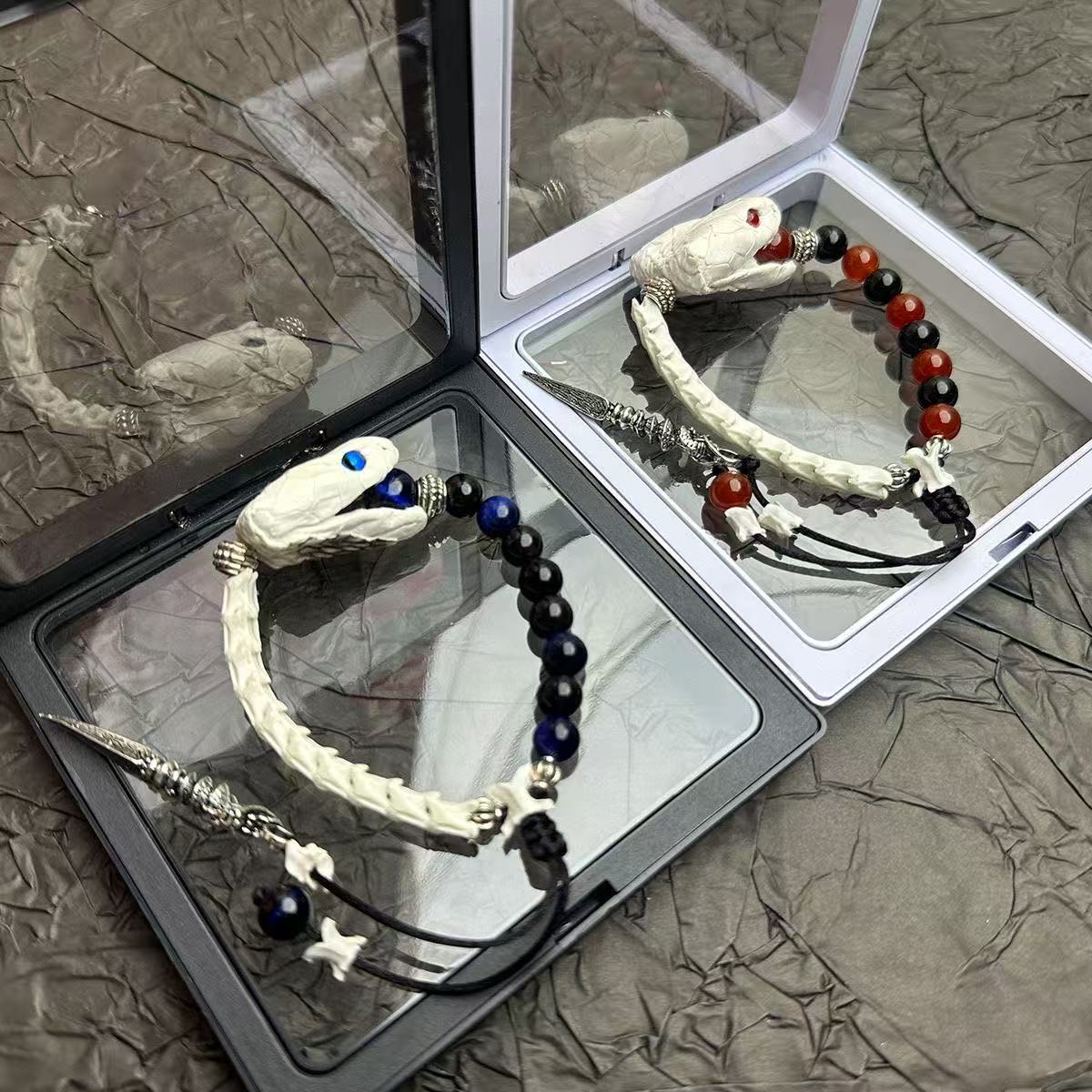 Real Snake Bone Bracelet — Natural Gemstone Beads | Gothic Handcrafted Jewelry